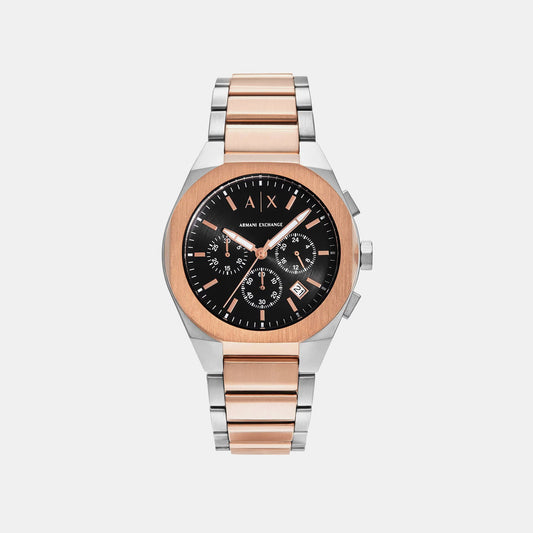 Na Men Quartz Black Dial Chronograph Stainless Steel Watch AX4181
