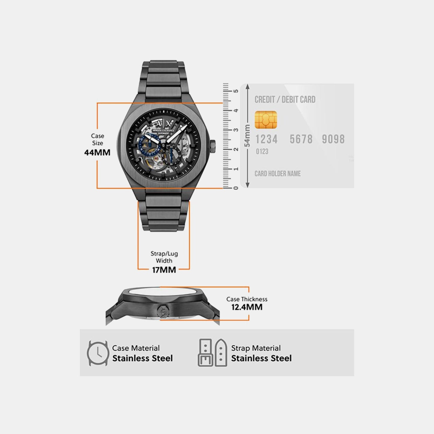 Men Automatic Grey Dial Analog Stainless Steel Watch AX4195
