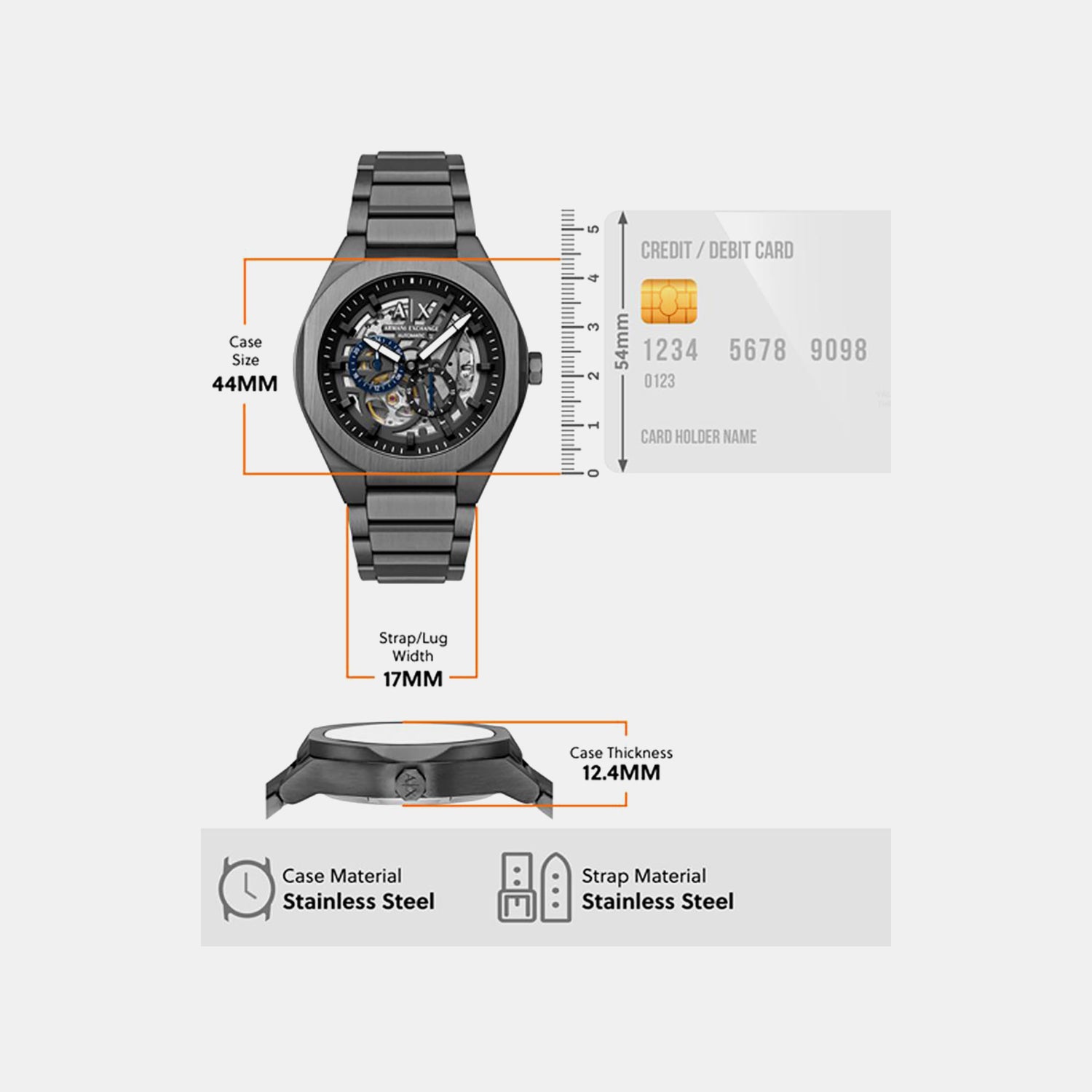 Men Automatic Grey Dial Analog Stainless Steel Watch AX4195