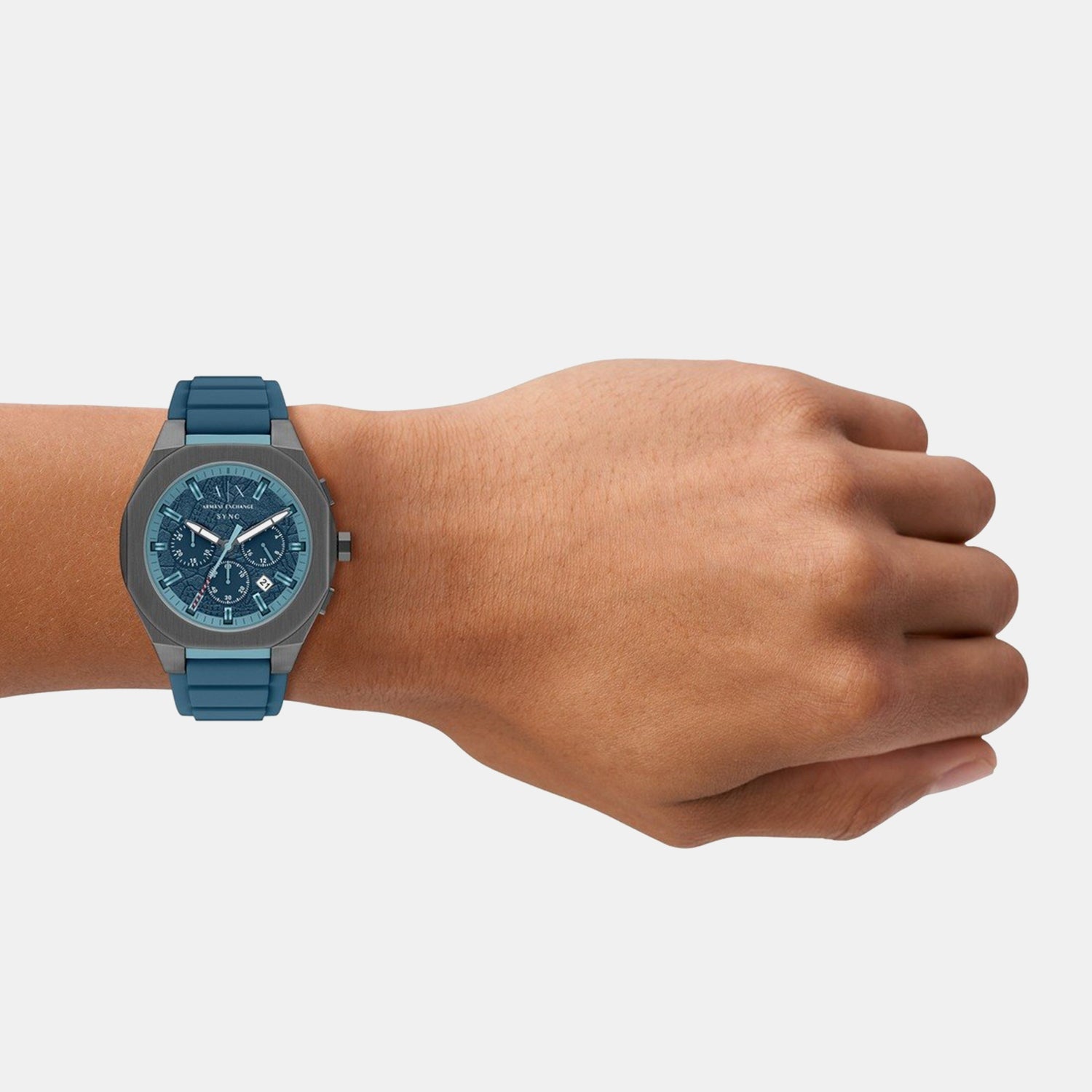 Sync Men Quartz Blue Dial Chronograph Silicone Watch AX4291