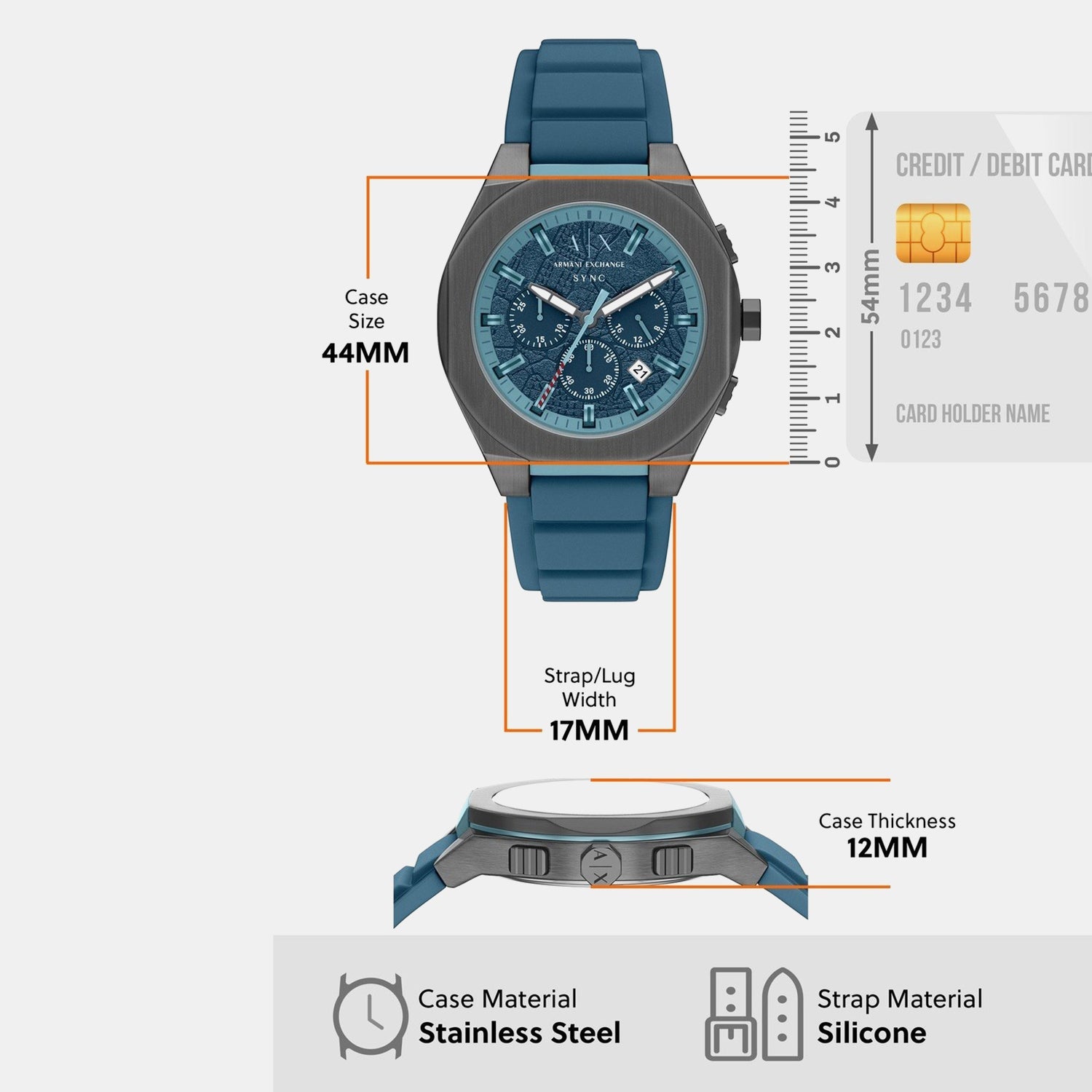 Sync Men Quartz Blue Dial Chronograph Silicone Watch AX4291