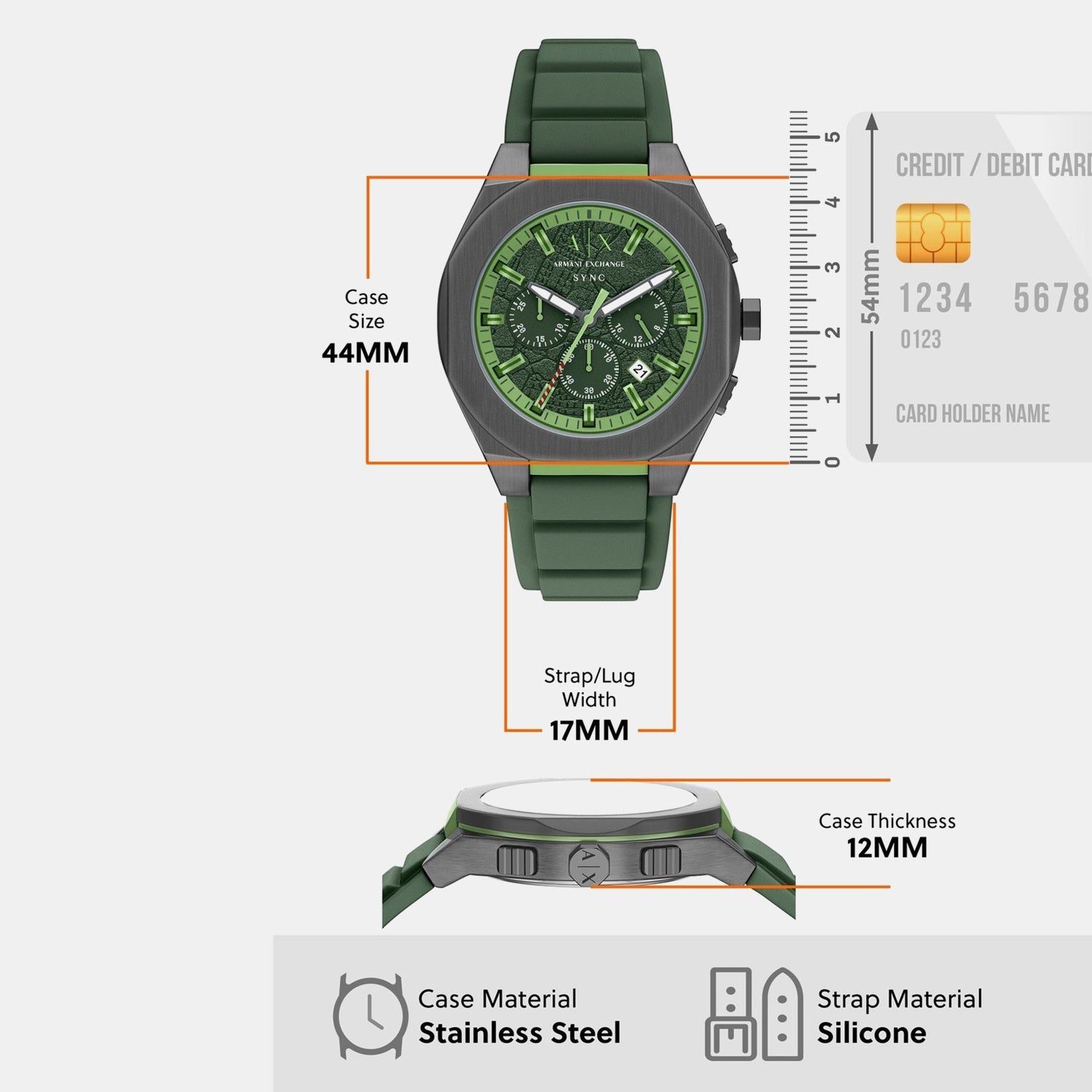 Sync Men Quartz Green Dial Chronograph Silicone Watch AX4292