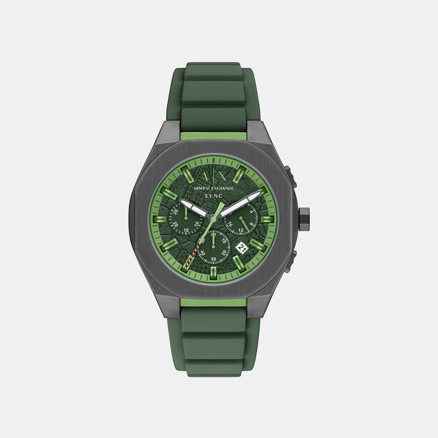 Sync Men Quartz Green Dial Chronograph Silicone Watch AX4292