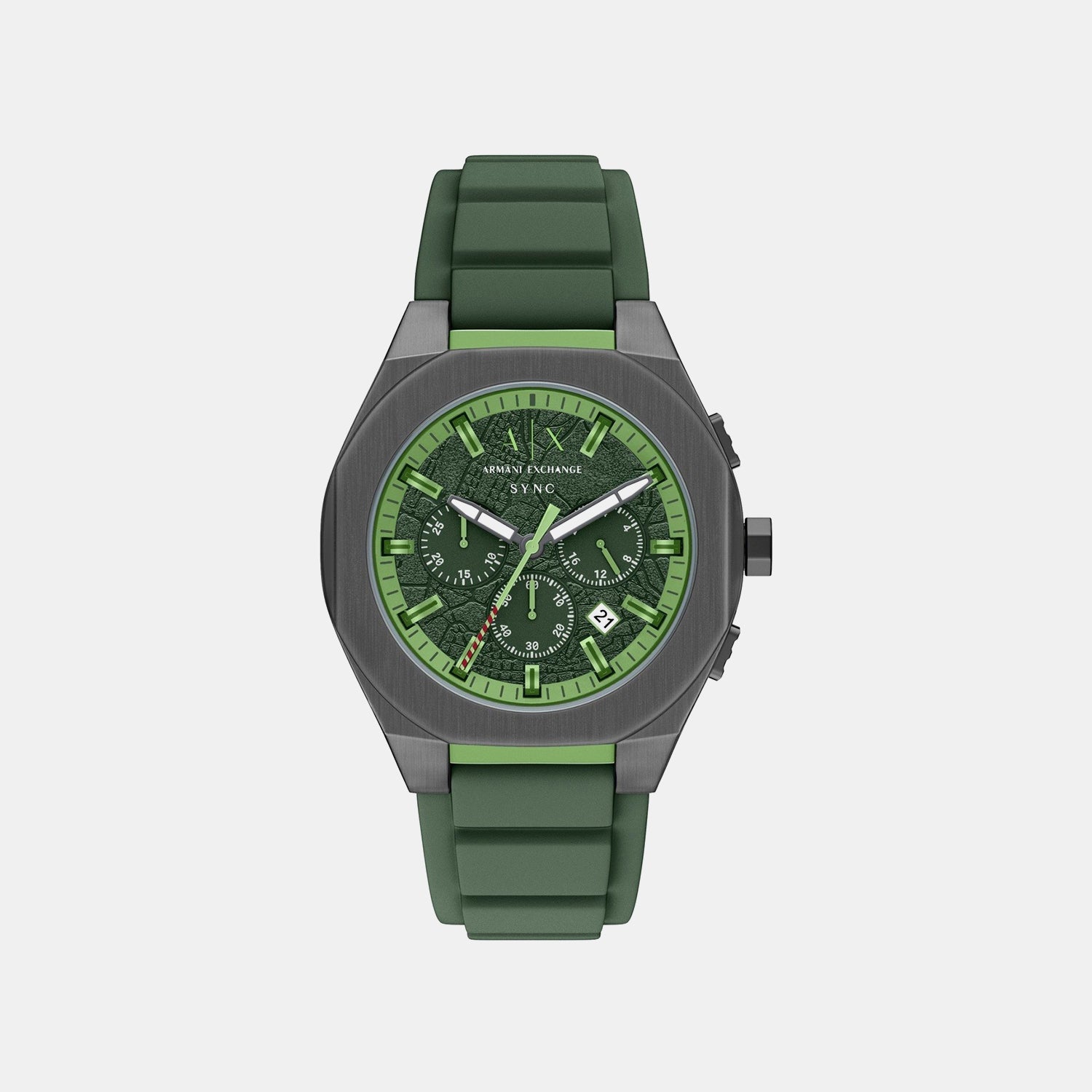 Sync Men Quartz Green Dial Chronograph Silicone Watch AX4292