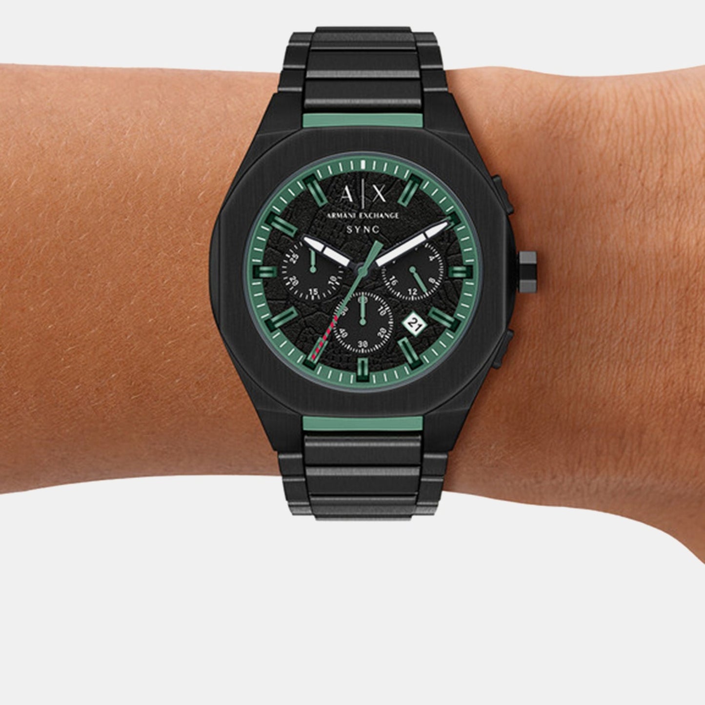 Men Quartz Black Dial Chronograph Stainless Steel Watch AX4294