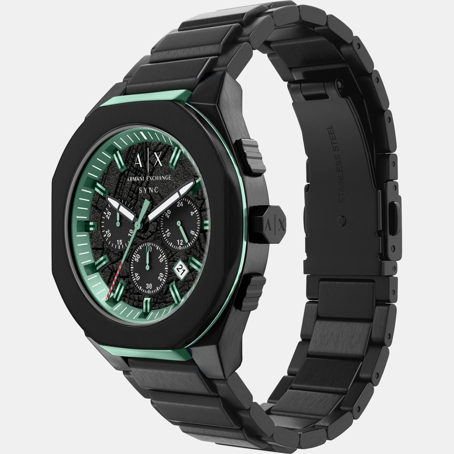 Men Quartz Black Dial Chronograph Stainless Steel Watch AX4294