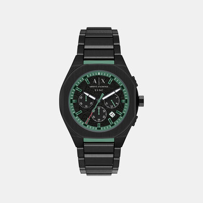 Men Quartz Black Dial Chronograph Stainless Steel Watch AX4294