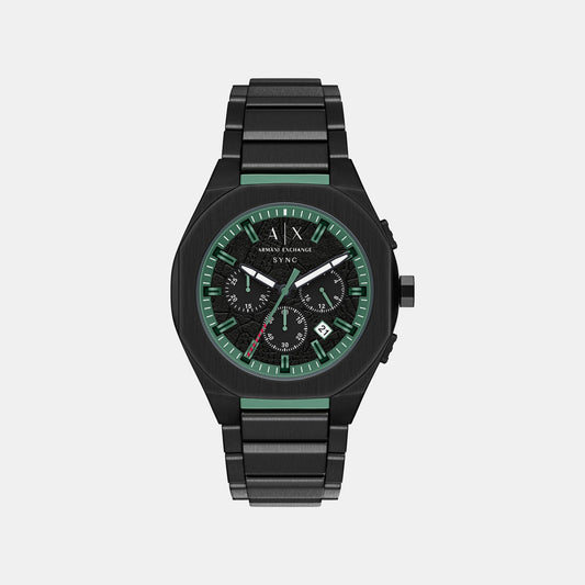 Men Quartz Black Dial Chronograph Stainless Steel Watch AX4294