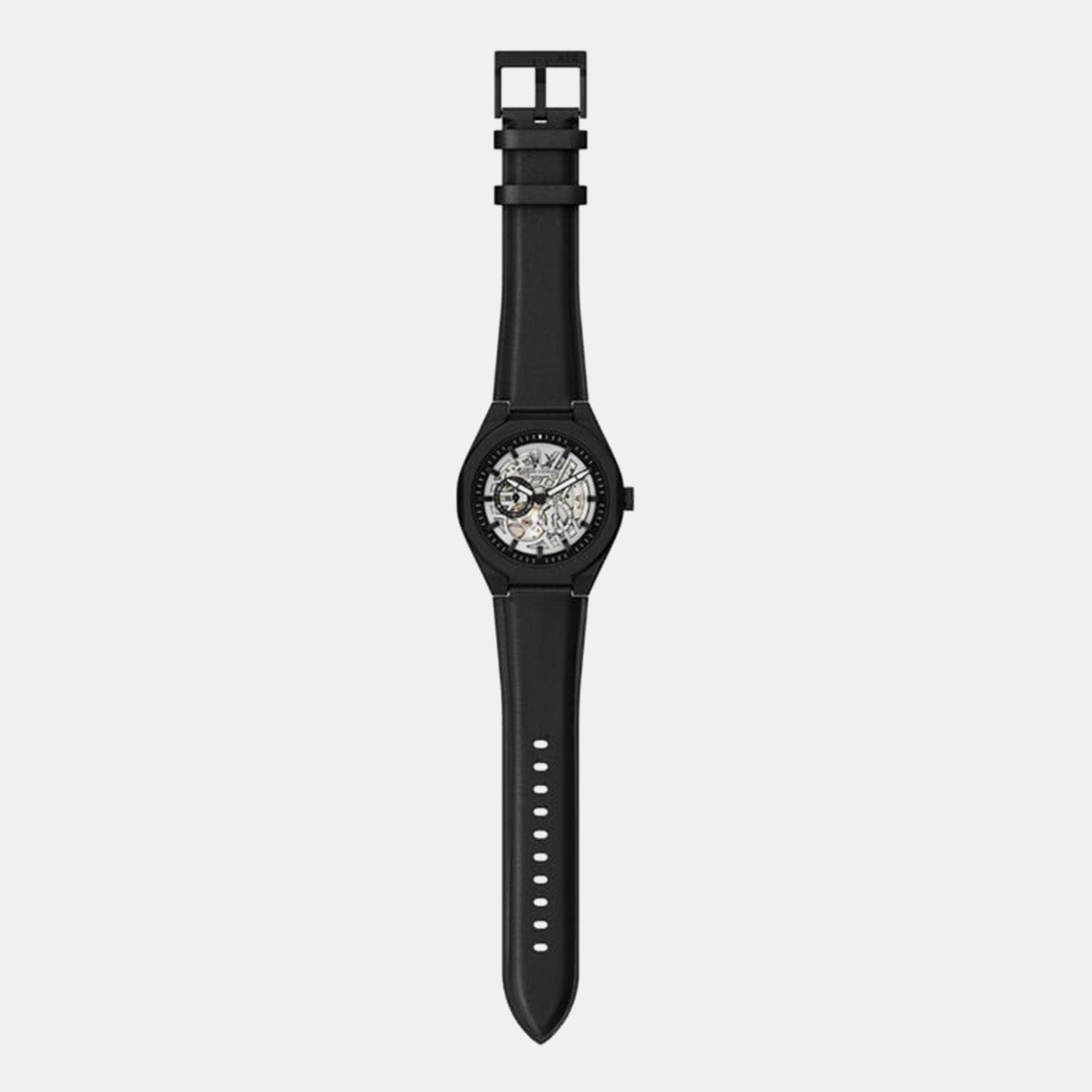 Men Automatic Silver Dial Multi-Function Leather Watch AX4297