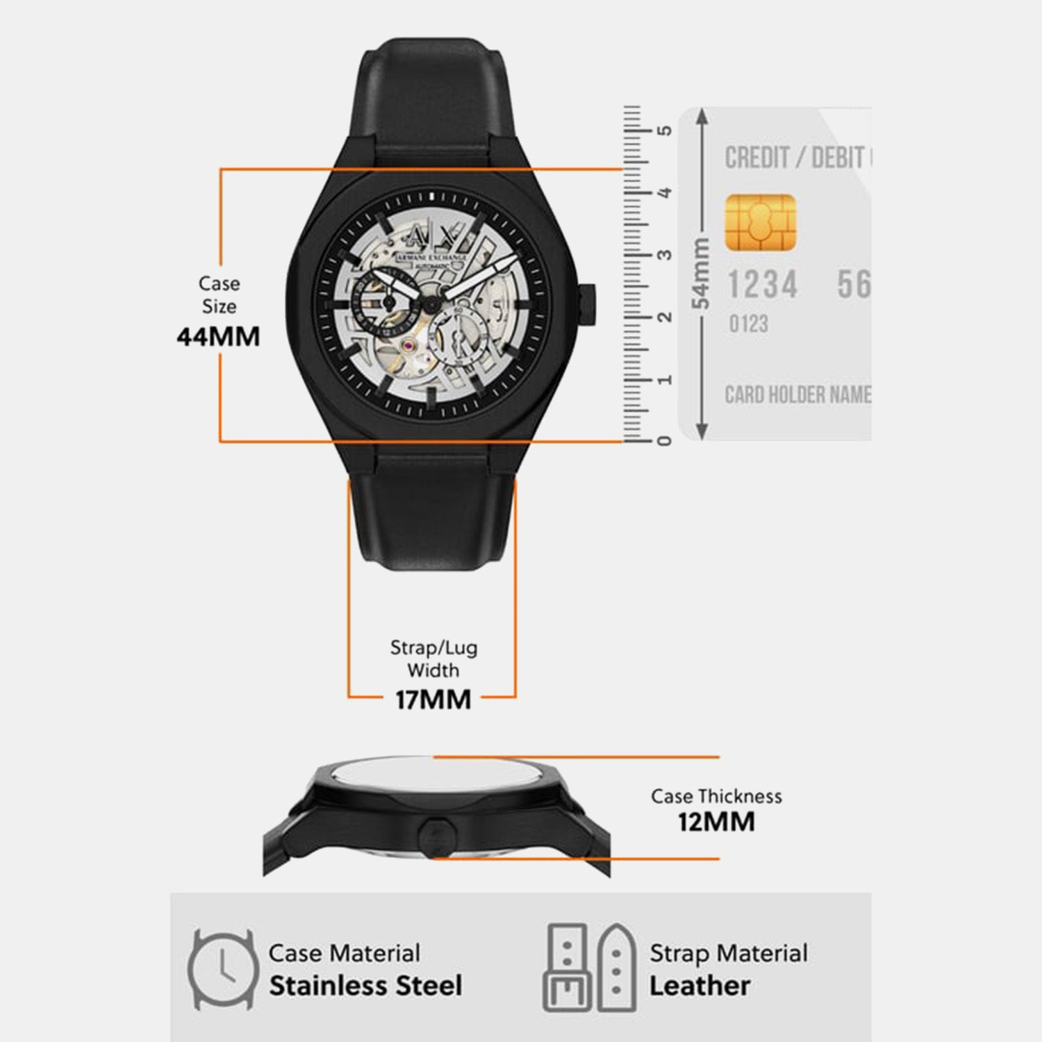 Men Automatic Silver Dial Multi-Function Leather Watch AX4297