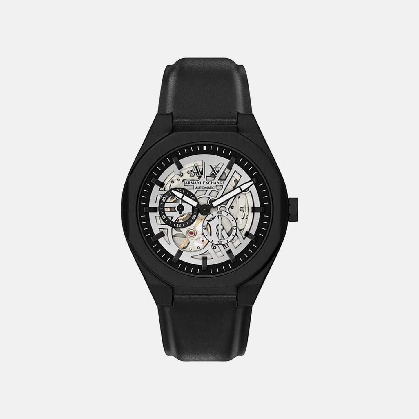 Men Automatic Silver Dial Multi-Function Leather Watch AX4297
