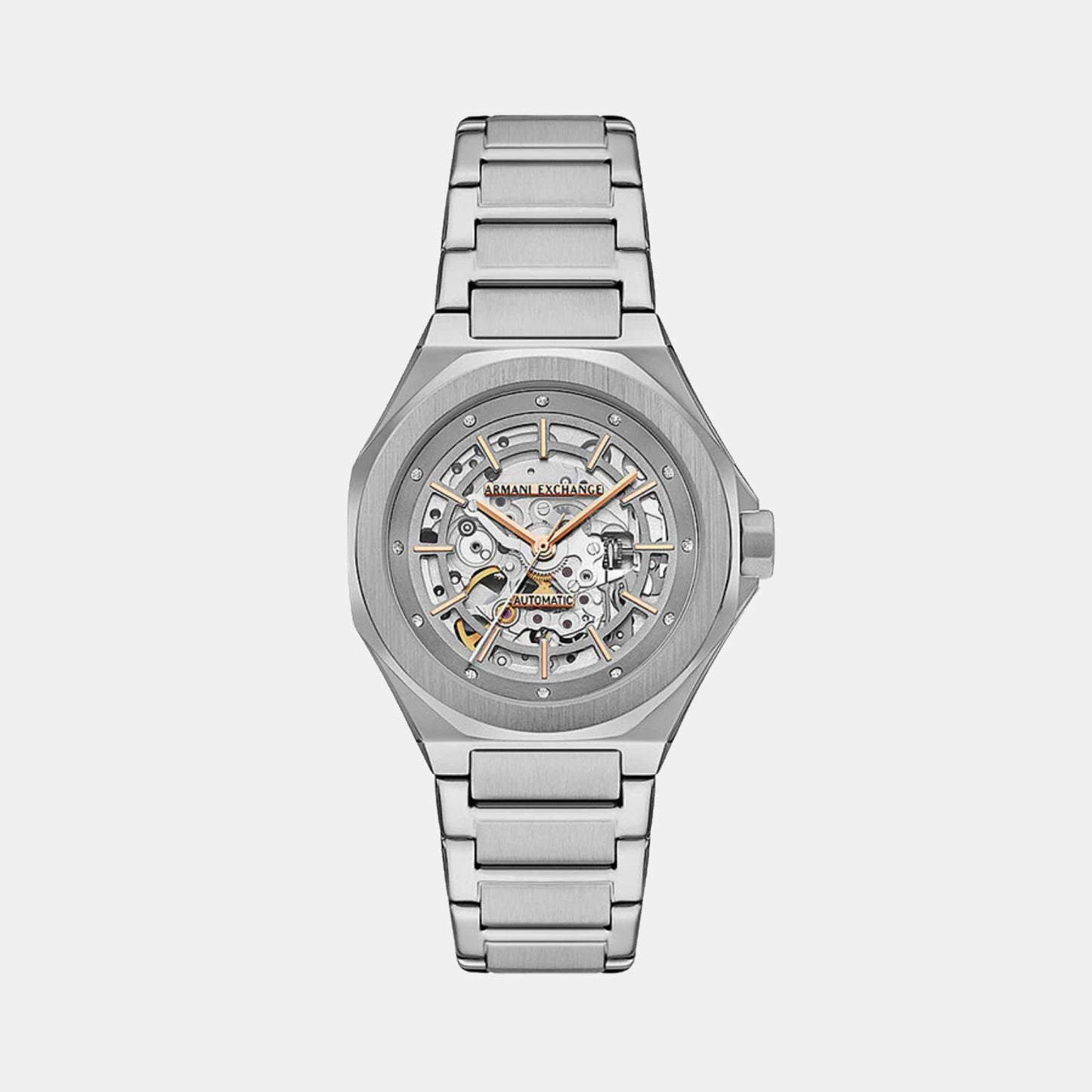 Women Automatic Rose Gold Dial Analog Stainless Steel Watch AX4618
