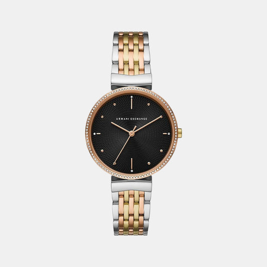 Women Quartz Black Dial Analog Stainless Steel Watch AX5911