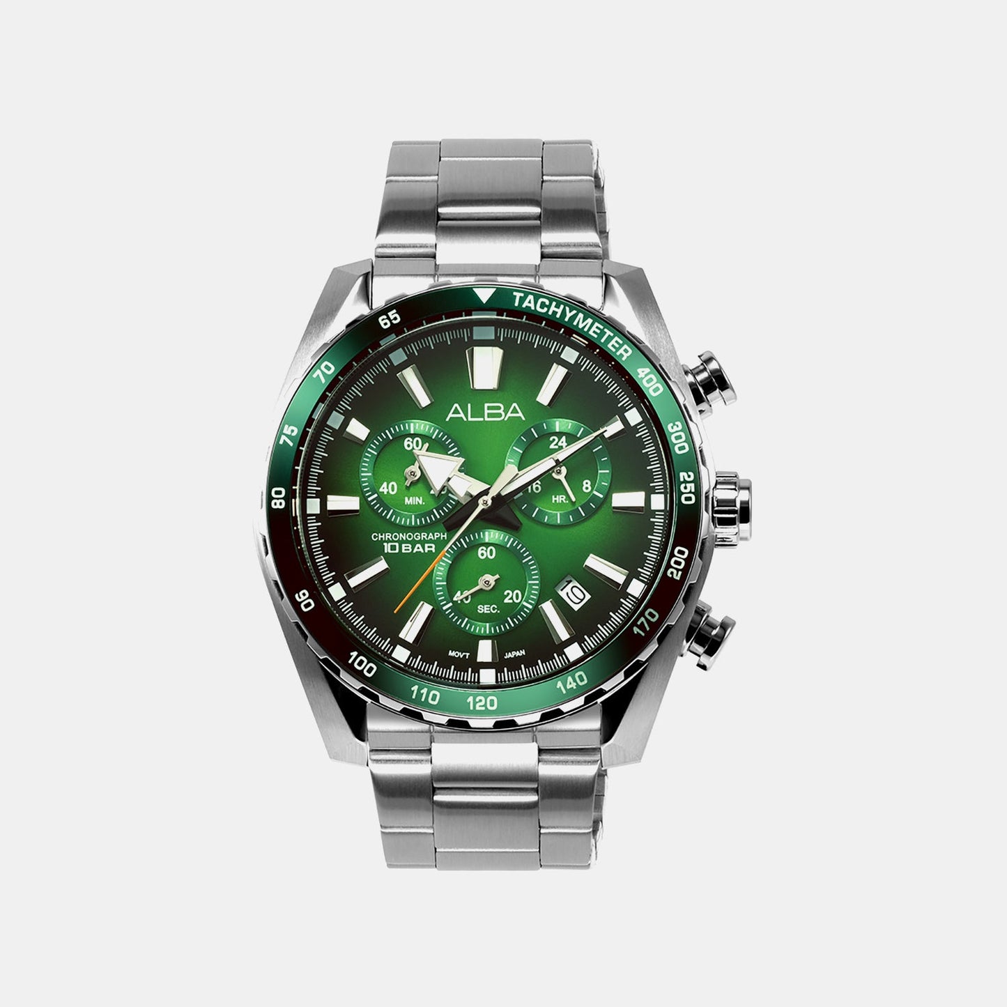 Men Quartz Green Dial Chronograph Stainless Steel Watch AX7007X1