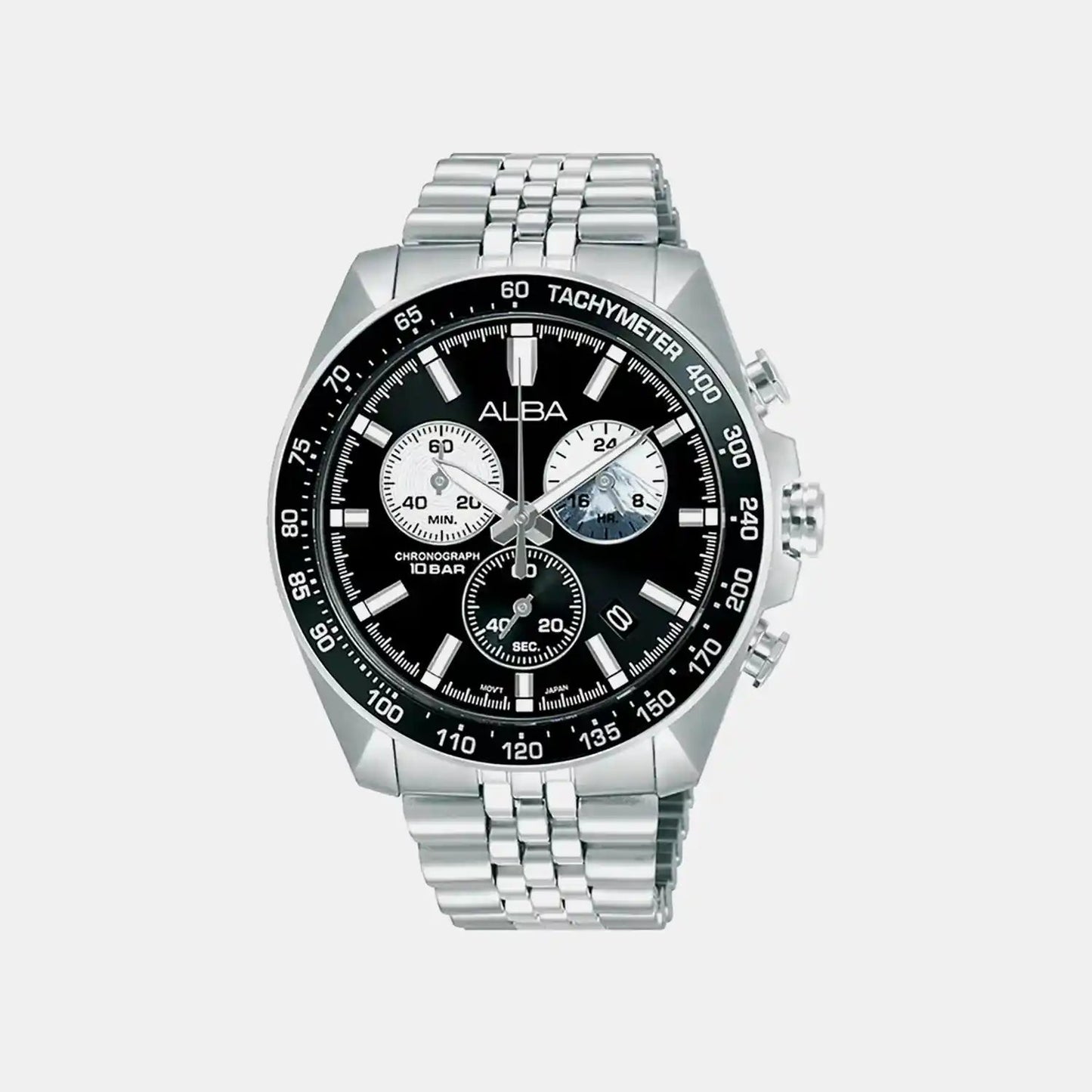 Panda Sport Men Quartz Black Dial Chronograph Stainless Steel Watch AX7025X1