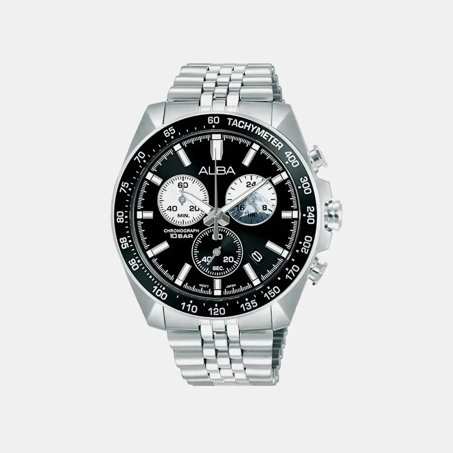 Panda Sport Men Quartz Black Dial Chronograph Stainless Steel Watch AX7025X1