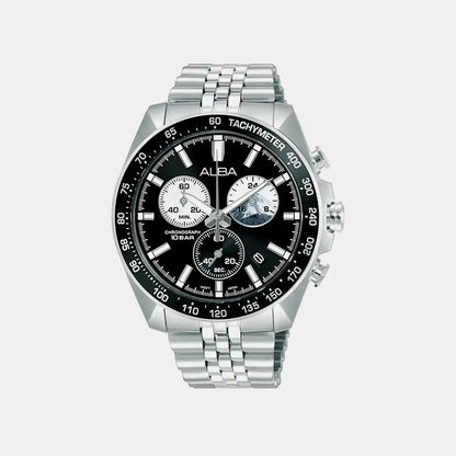 Panda Sport Men Quartz Black Dial Chronograph Stainless Steel Watch AX7025X1