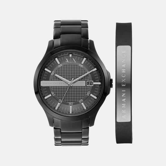 Hampton Men Quartz Black Dial Analog Stainless Steel Watch AX7101