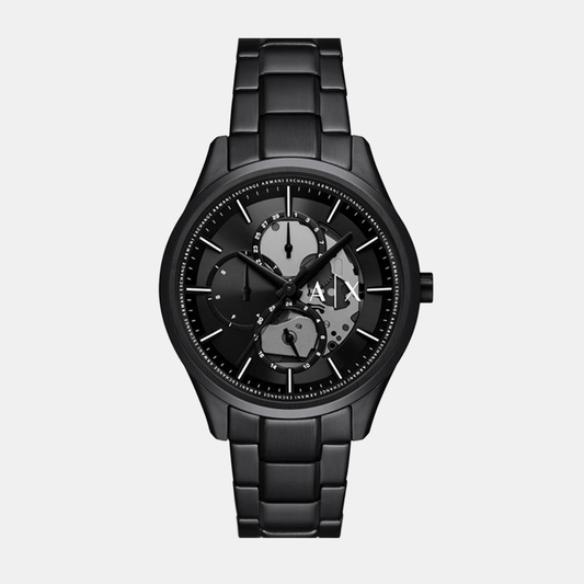 Na Men Quartz Black Dial Multi-Function Stainless Steel Watch AX7160SET