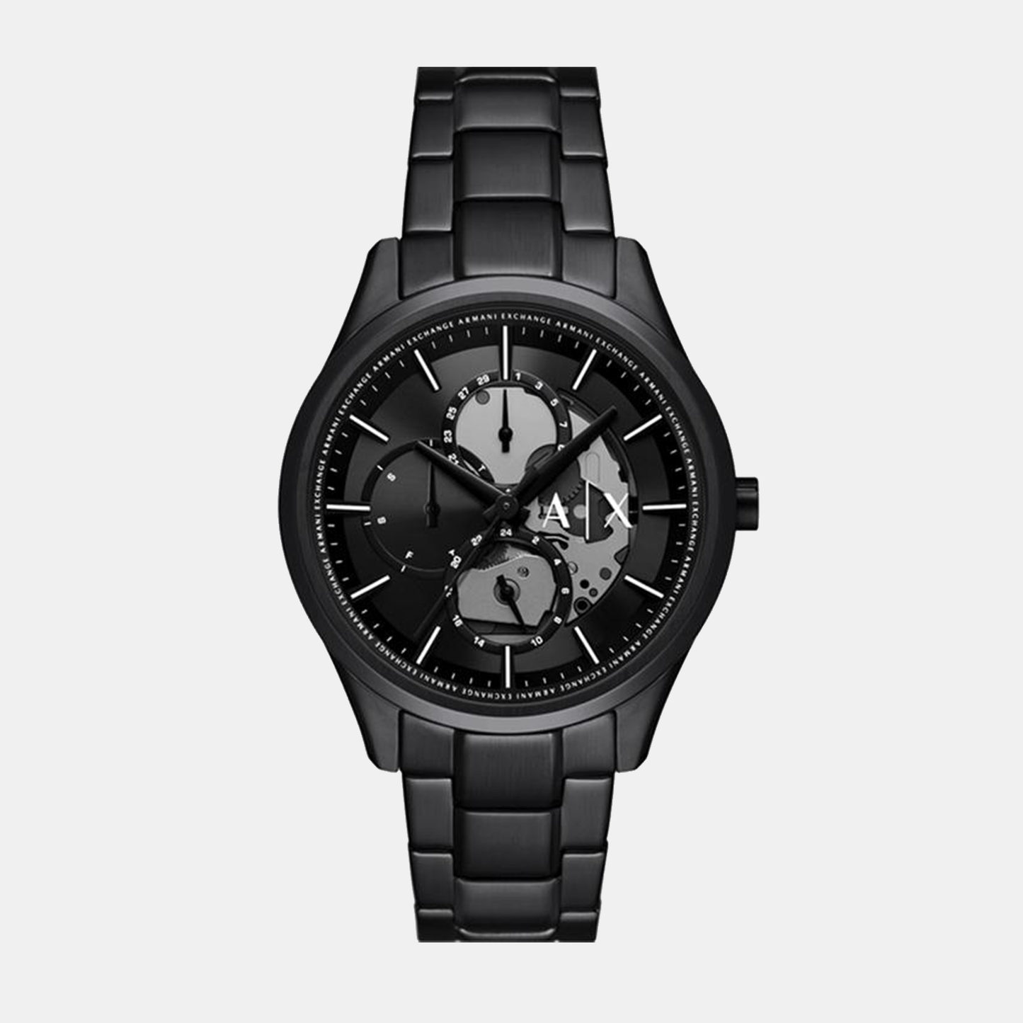 Na Men Quartz Black Dial Multi-Function Stainless Steel Watch AX7160SET