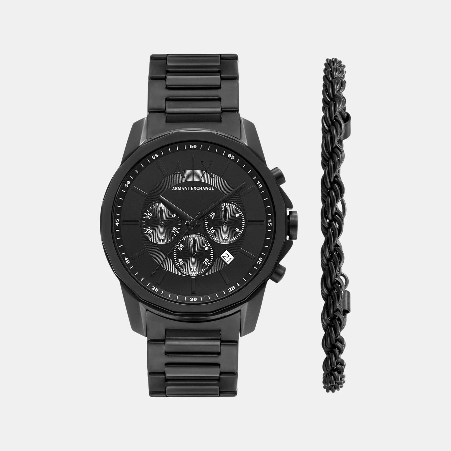 Men Quartz Black Dial Chronograph Stainless Steel Watch AX7163SET