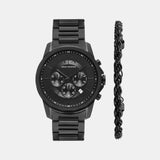 Men Quartz Black Dial Chronograph Stainless Steel Watch AX7163SET