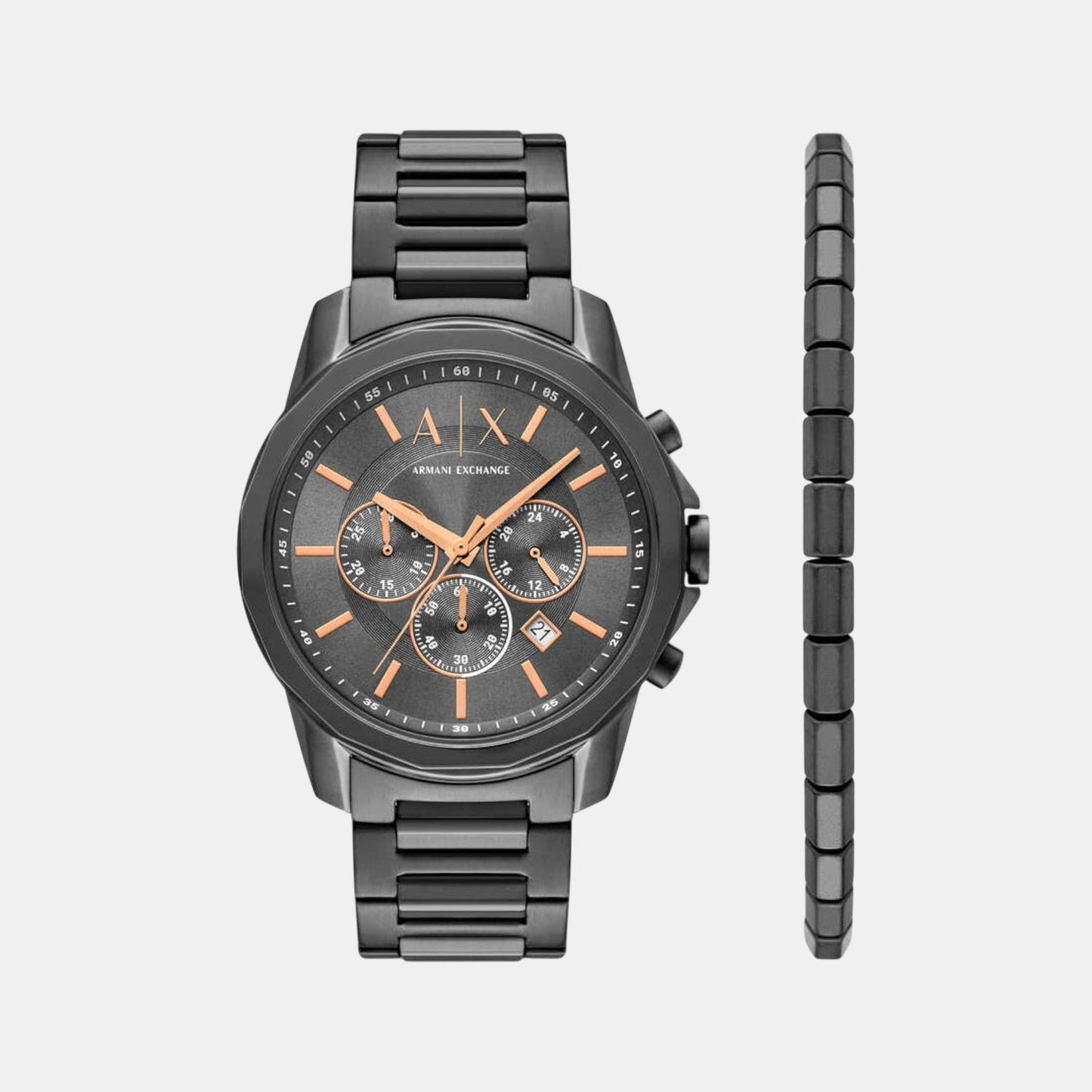 Men Quartz Grey Dial Chronograph Stainless Steel Watch AX7170SET