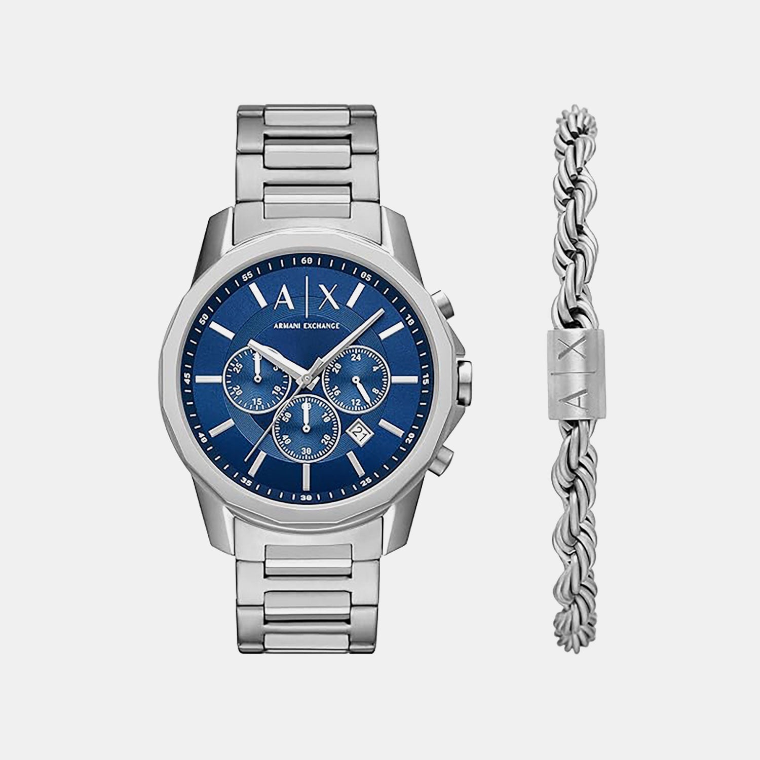 Men Quartz Blue Dial Chronograph Stainless Steel Watch AX7176SET