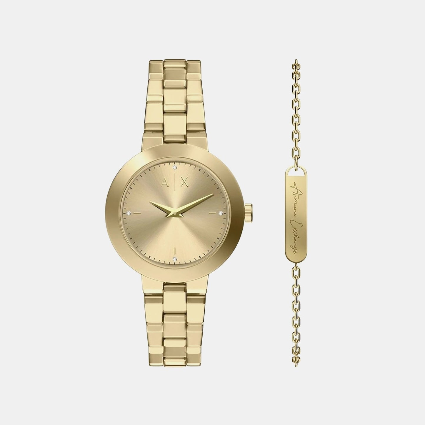 Women Quartz Black Dial Analog Stainless Steel Watch AX7177SET