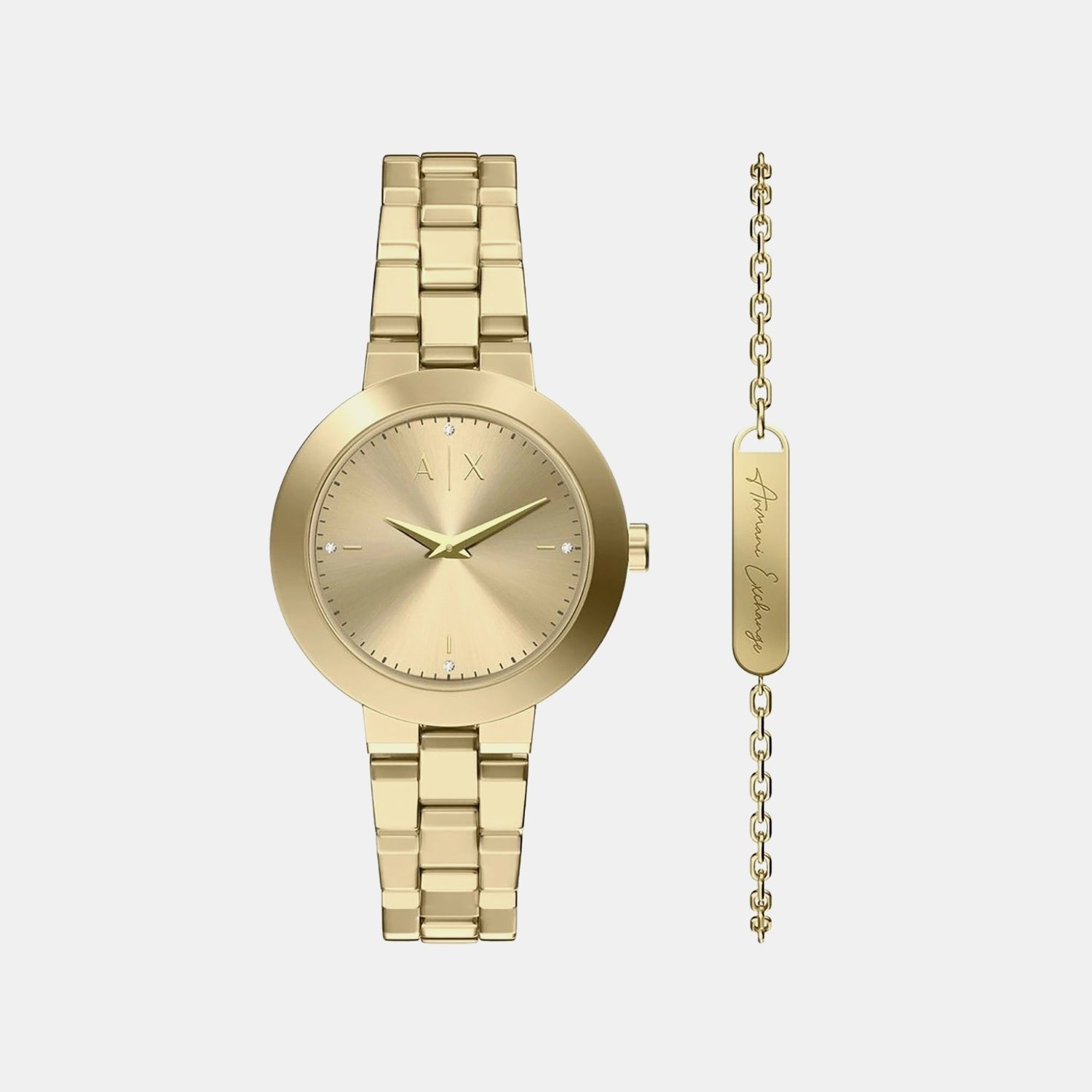 Women Quartz Black Dial Analog Stainless Steel Watch AX7177SET