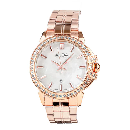 AH7CW8X1 Rose Gold Ladies Watch with Mother of Pearl Dial and Crystals
