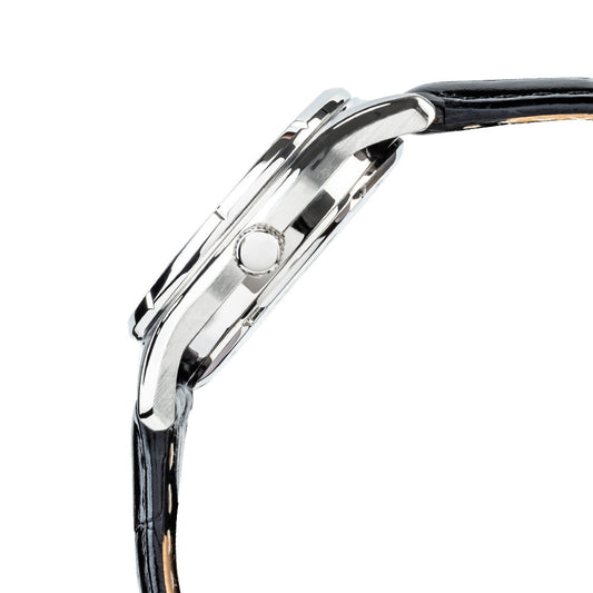 AH7CZ1X1 Deep Blue Patterened Dial Ladies Watch with Black Leather Strap