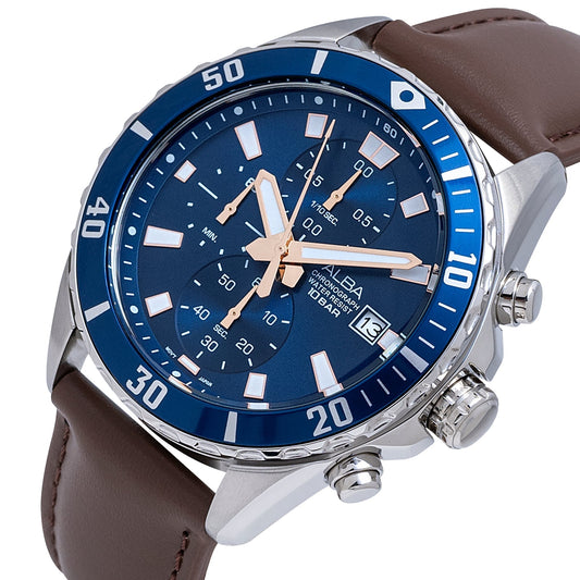 Alba AM3813X1 Blue Dial Chronograph With Leather Strap