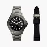 Fossil Bannon Three-Hand Date Smoke Stainless Steel Watch And Strap Box Set