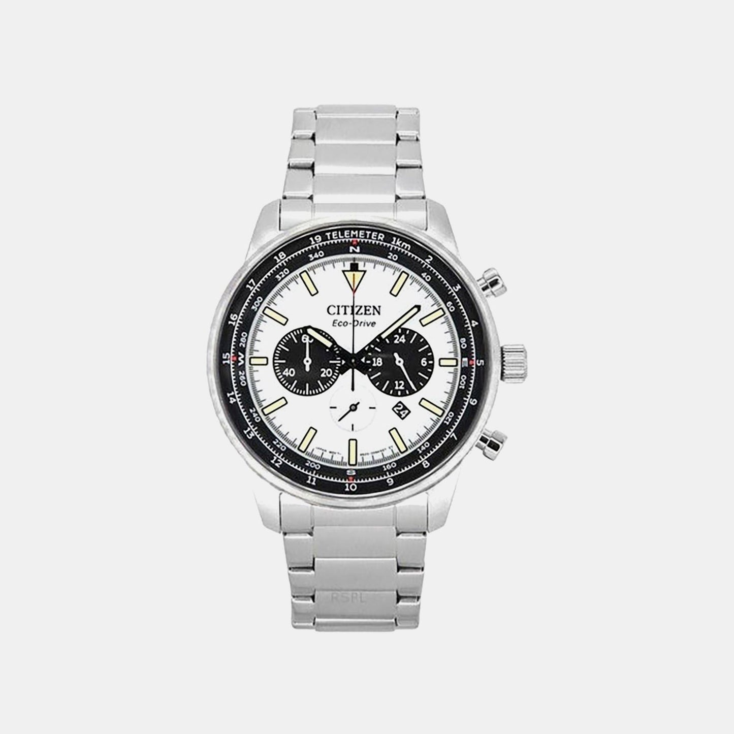 Eco-Drive Men Quartz White Dial Chronograph Stainless Steel Watch CA4500-91A