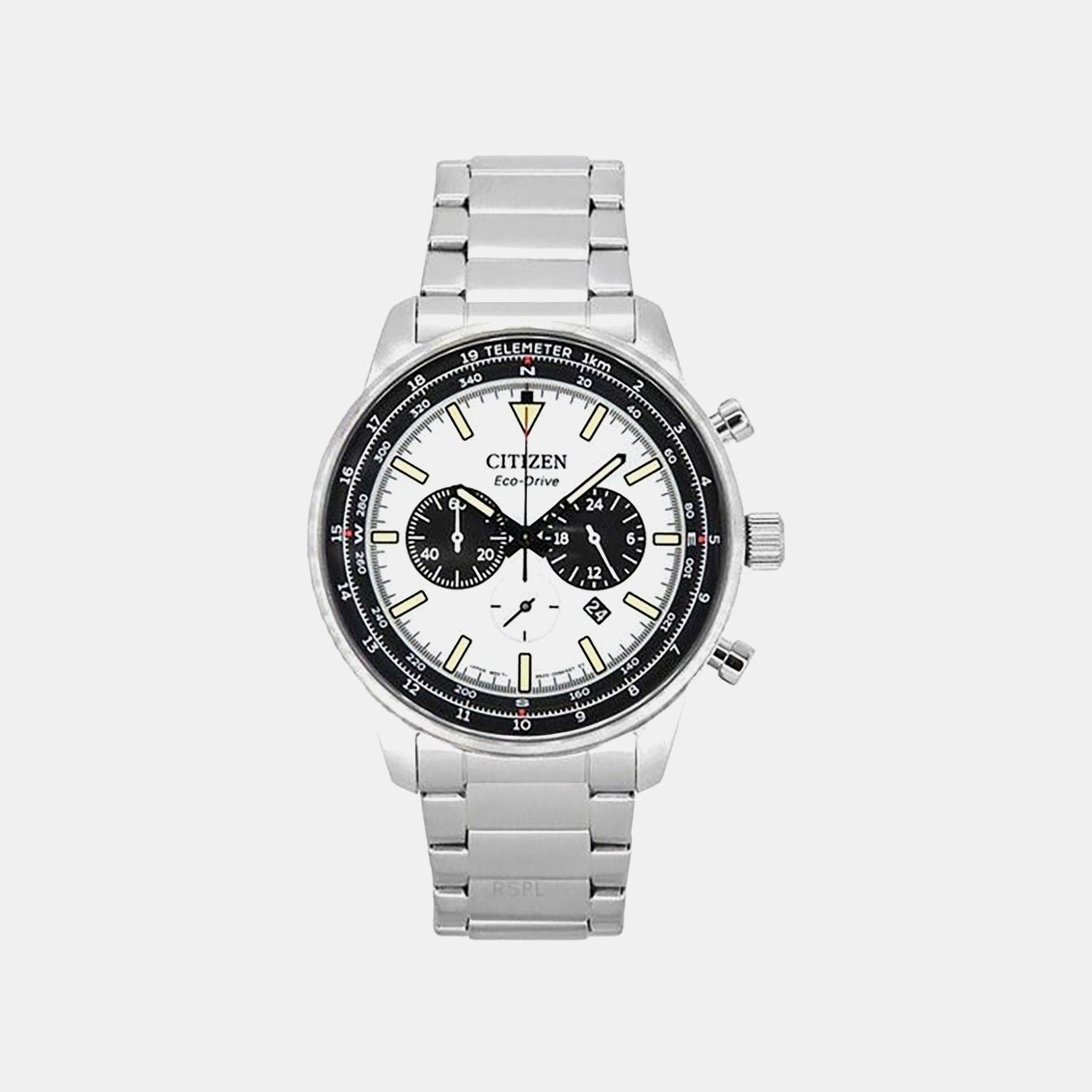 Eco-Drive Men Quartz White Dial Chronograph Stainless Steel Watch CA4500-91A