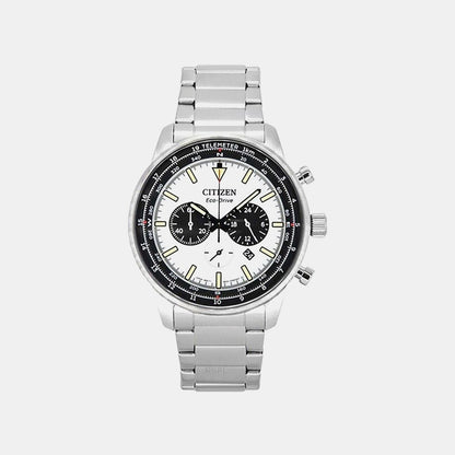 Eco-Drive Men Quartz White Dial Chronograph Stainless Steel Watch CA4500-91A
