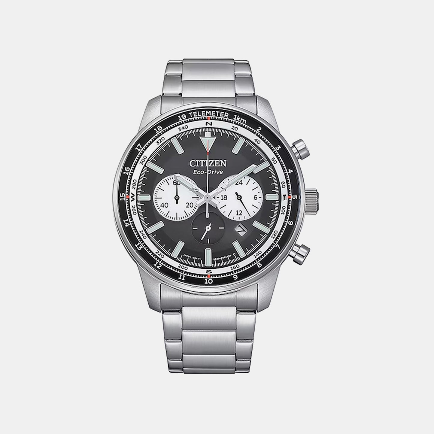 Eco-Drive Men Quartz Black Dial Chronograph Stainless Steel Watch CA4500-91E