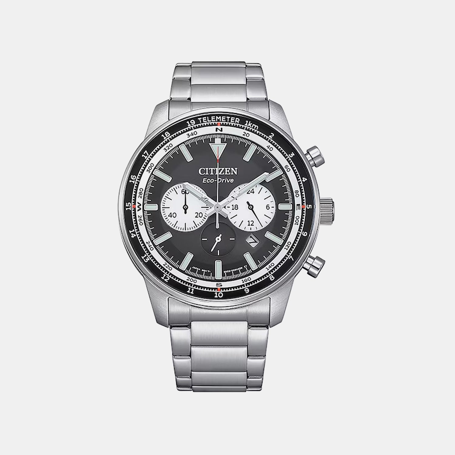 Eco-Drive Men Quartz Black Dial Chronograph Stainless Steel Watch CA4500-91E