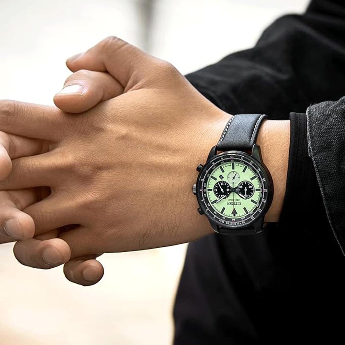 Men Quartz Green Dial Chronograph Leather Watch CA4505-21X