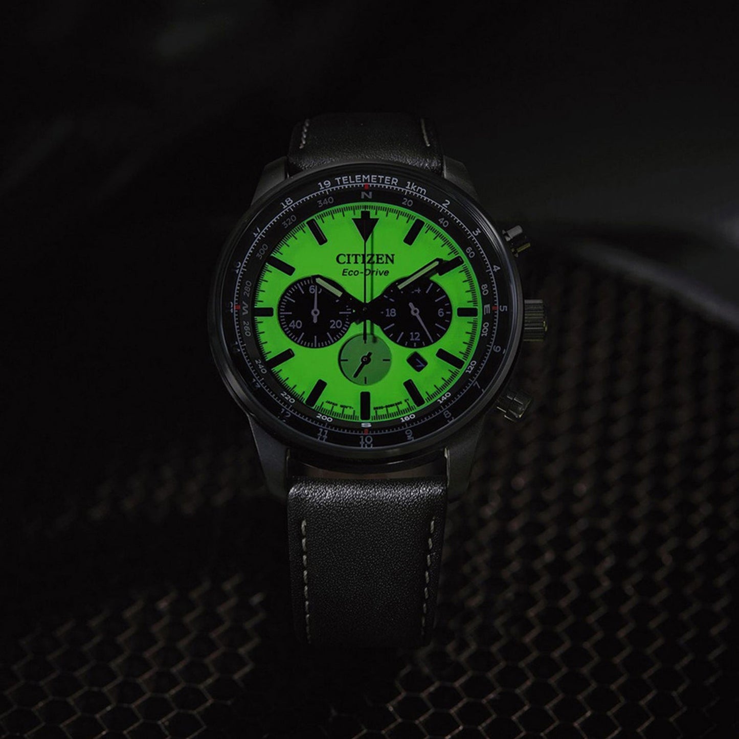 Men Quartz Green Dial Chronograph Leather Watch CA4505-21X