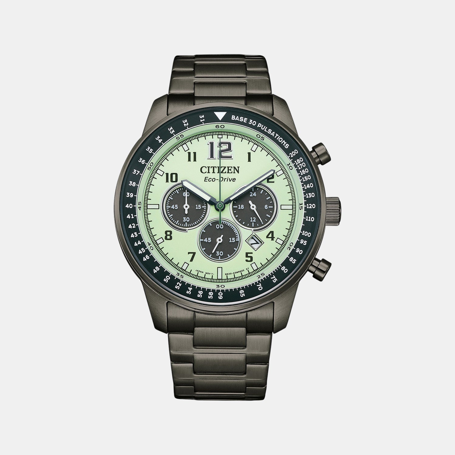 Eco-Drive Men Quartz Green Dial Chronograph Stainless Steel Watch CA4507-84X