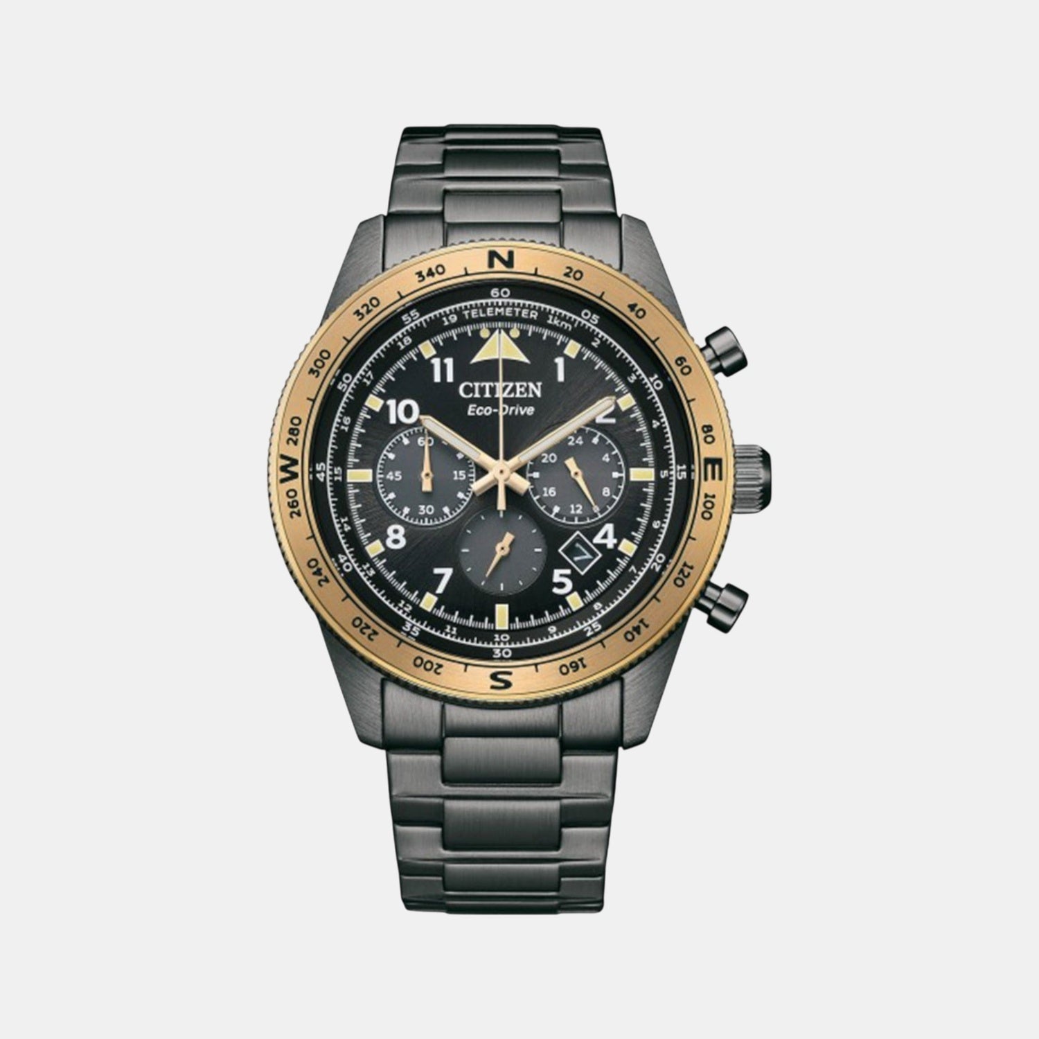 Eco-Drive Men Quartz Black Dial Chronograph Stainless Steel Watch CA4556-89E