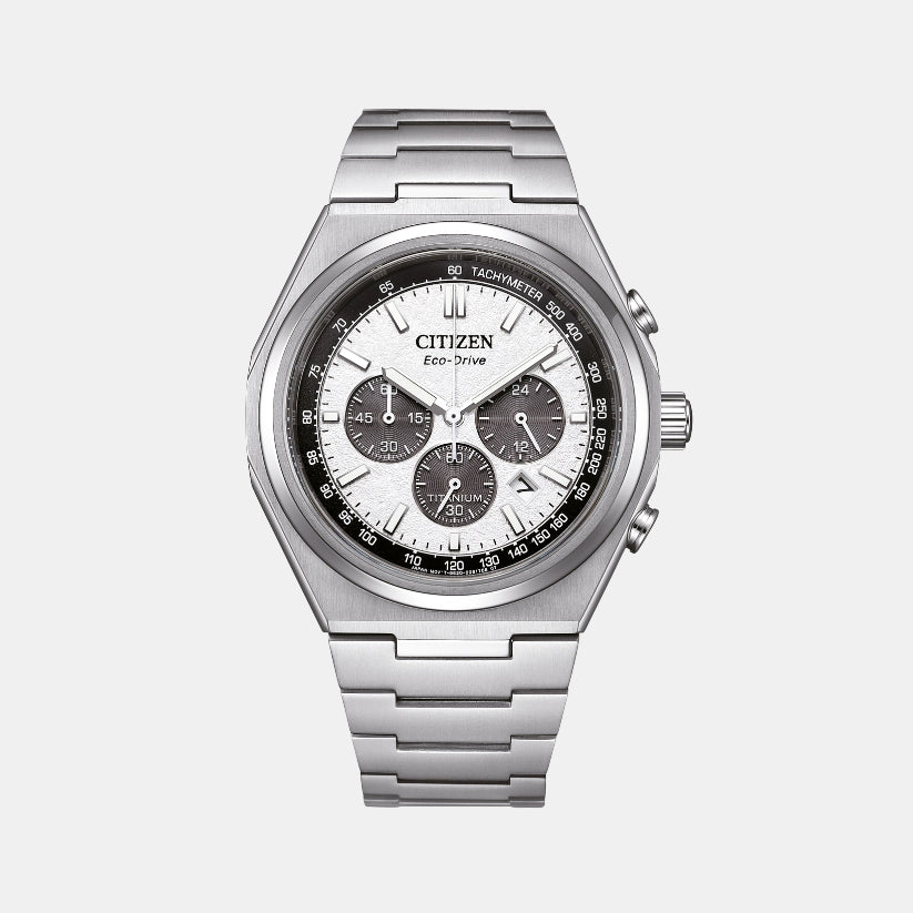 Zenshin Men Quartz White Dial Chronograph Titanium Watch CA4610-85A