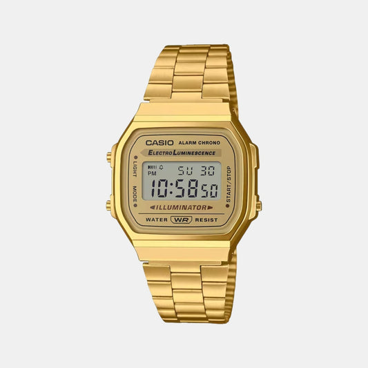 Vintage Unisex Quartz Gold Dial Digital Stainless Steel Watch D169