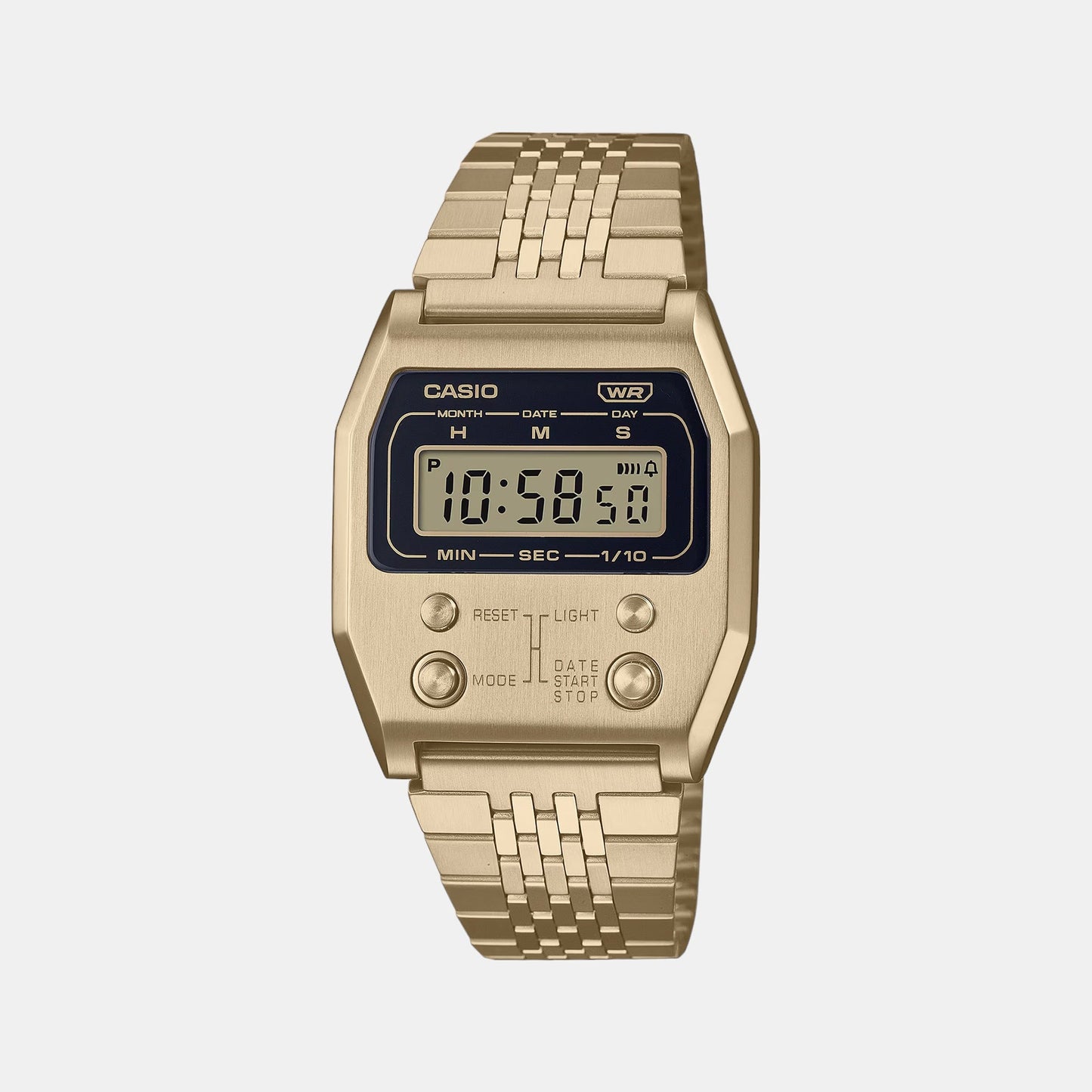 Vintage Unisex Quartz Gold Dial Digital Stainless Steel Watch D327