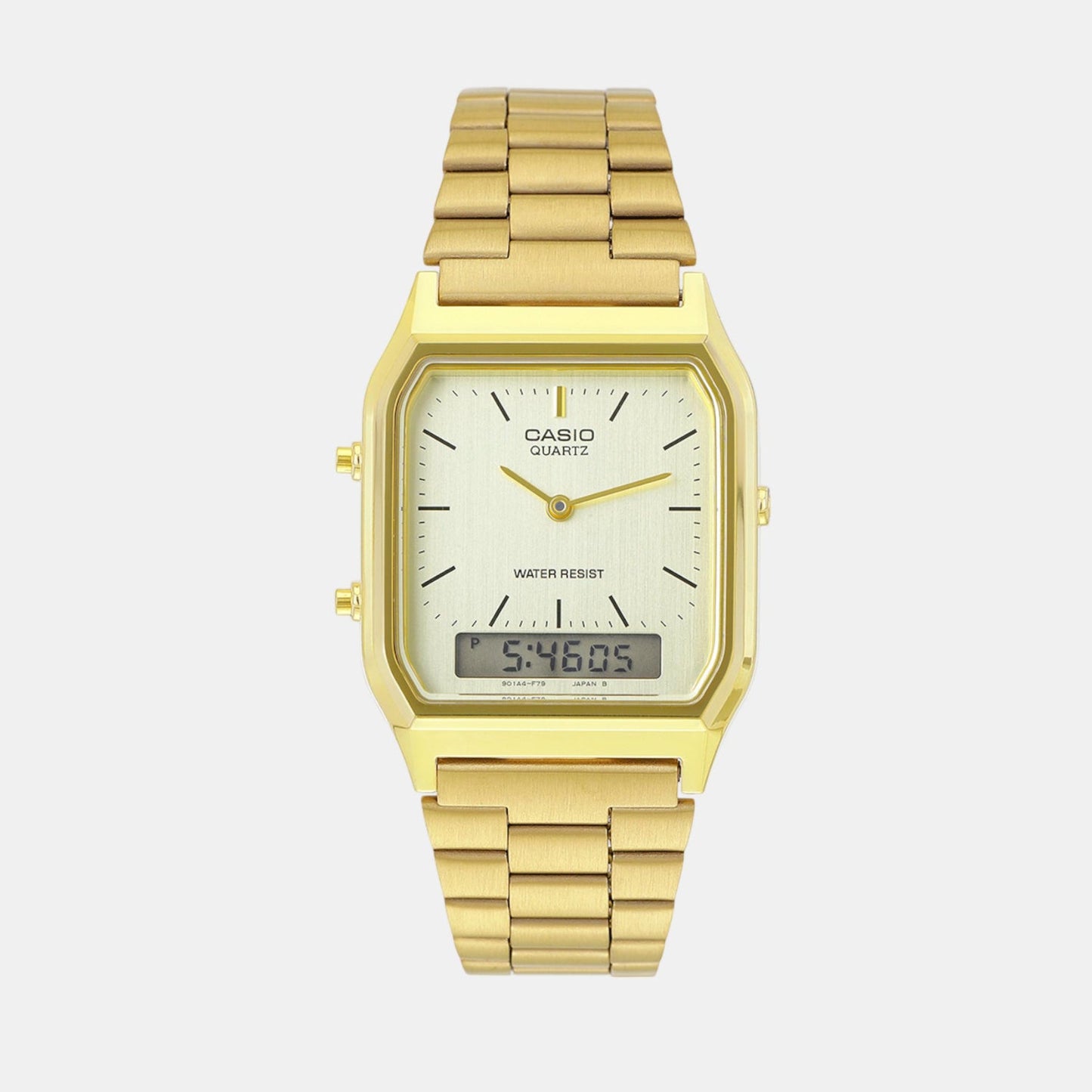 Vintage Unisex Quartz Gold Dial Analog-Digital Stainless Steel Watch D341
