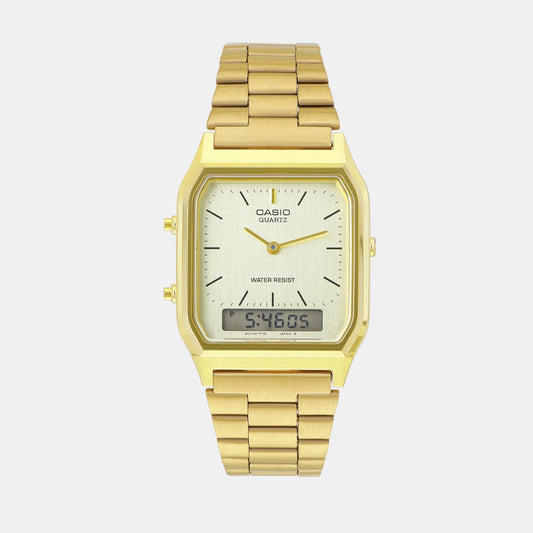 Vintage Unisex Quartz Gold Dial Analog-Digital Stainless Steel Watch D341