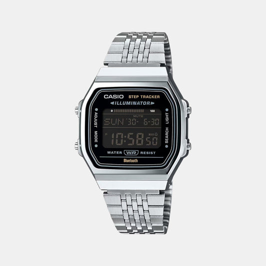 Vintage Unisex Quartz Black Dial Digital Stainless Steel Watch D366