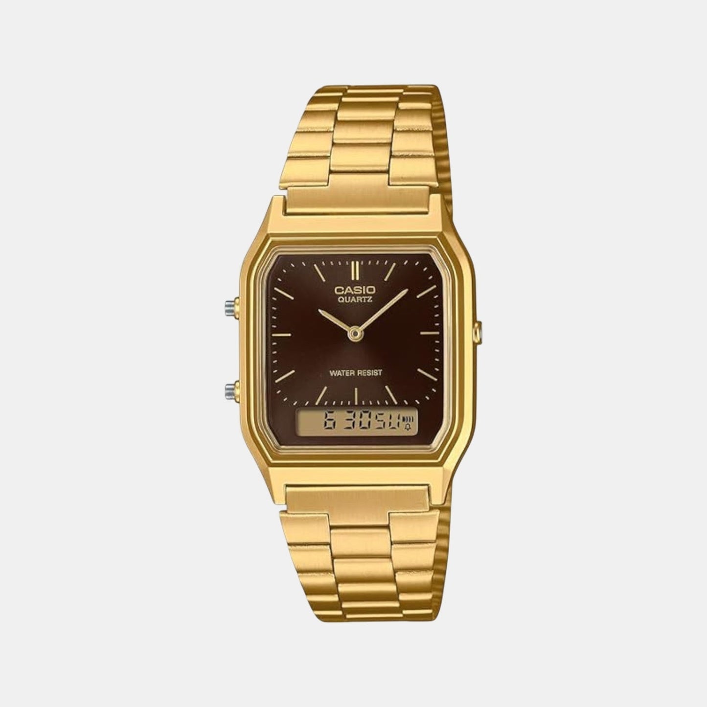 Vintage Unisex Quartz Brown Dial Analog-Digital Stainless Steel Watch D369